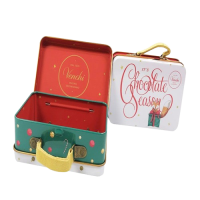 Custom Pattern Printed Square Tin Metal Box With Handle Large Rectangular Cookie Box Tin Christmas