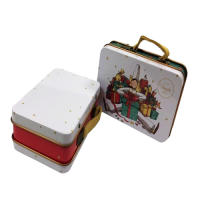 Custom Pattern Printed Square Tin Metal Box With Handle Large Rectangular Cookie Box Tin Christmas