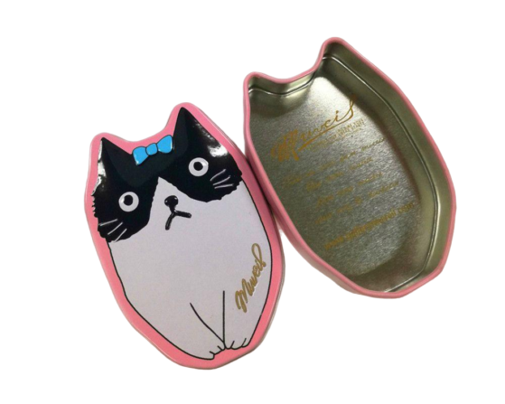 Custom Logo Cat Shape Tin Box with Lid Empty Container Cute Cartoon Metal Storage Tin Box