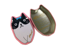 Custom Logo Cat Shape Tin Box with Lid Empty Container Cute Cartoon Metal Storage Tin Box