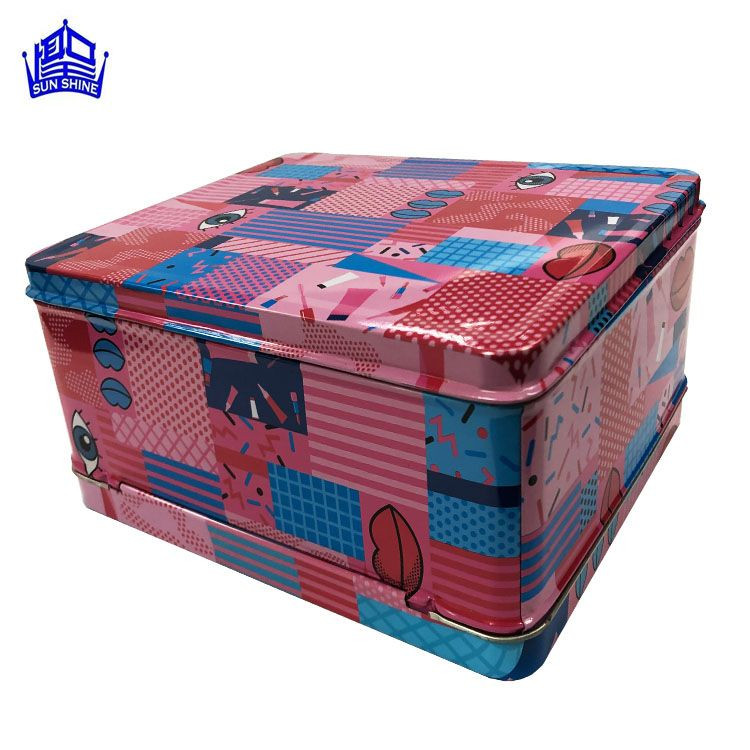 Customized Logo Printed Tin Box Square Metal Chocolate Tin Box With Handle